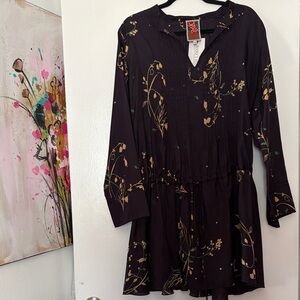 Chic Black Floral Long Sleeve Dress